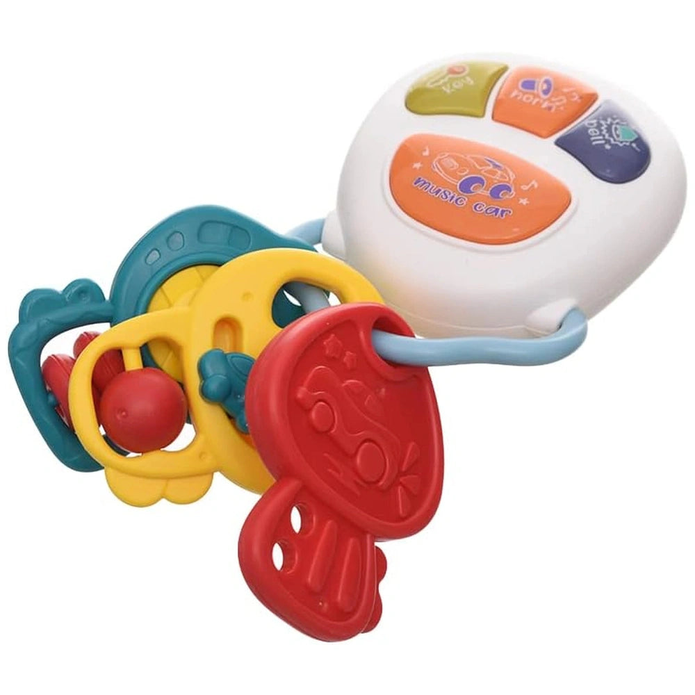 Happy Keys electronic car key toy teether set features colorful plastic cars and keys designed for baby play and teething.