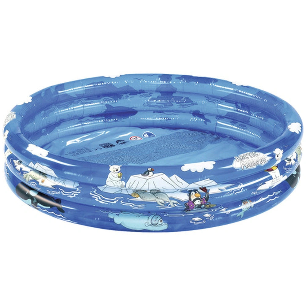 Happy People Arctic Friends Pool inflatable ring features colorful animal illustrations on a blue circular surface.
