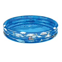 Happy People Arctic Friends inflatable pool ring, blue glossy plastic with animal and snow patterns, 122 x 25 cm.
