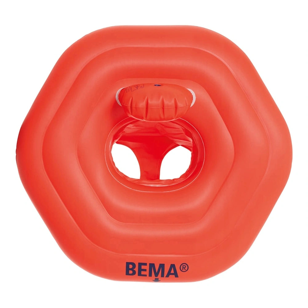 Bema Baby Swimming Seat in solid red with a central opening, white rim, and ridged perimeter for added safety.
