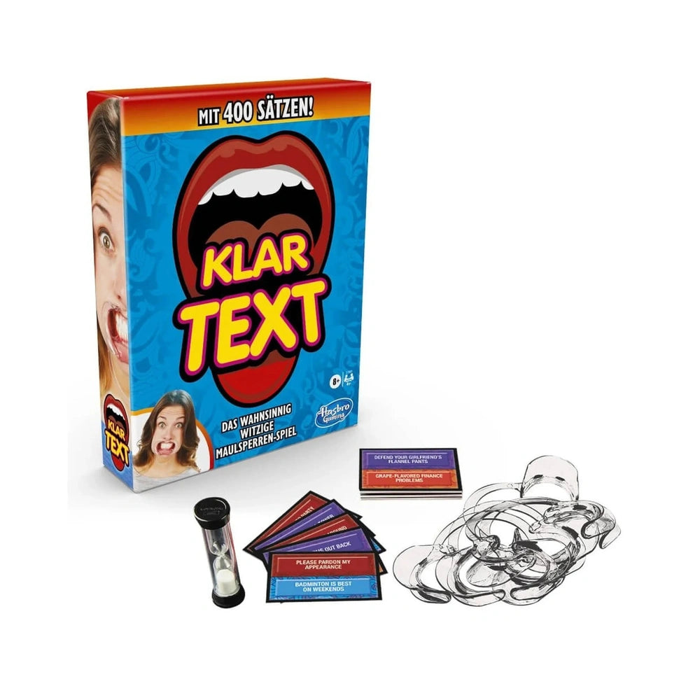 Hasbro Klartex Board Game German Edition packaging features a glossy cardboard box with colorful printed text and visible pla