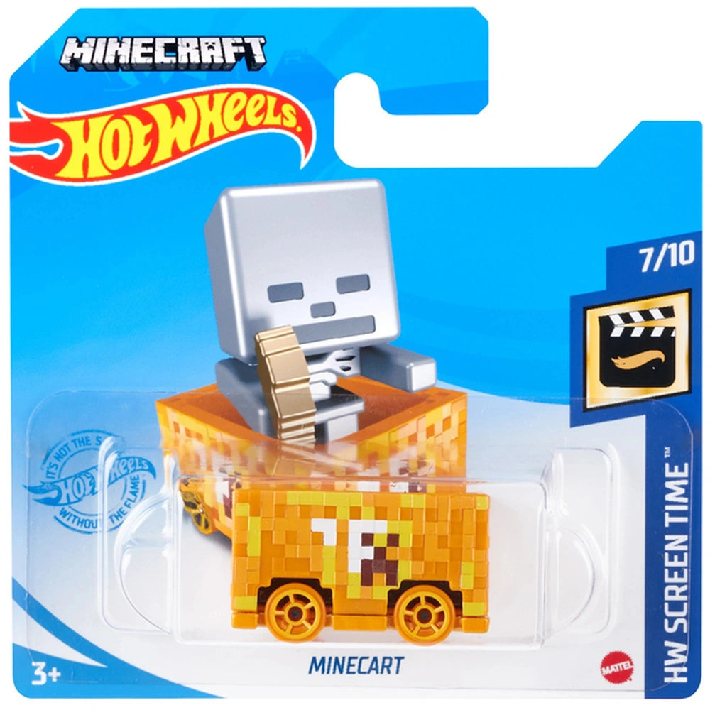 Hot Wheels HW Racing Track pack features an orange truck and silver robot in a glossy plastic window on matte cardboard.