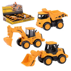 Johntoy Heavy Duty Machine features a yellow plastic construction vehicle assortment in cardboard retail packaging.