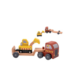 Johntoy - Wooden Semi-Trailer With Excavator - Play Vehicles