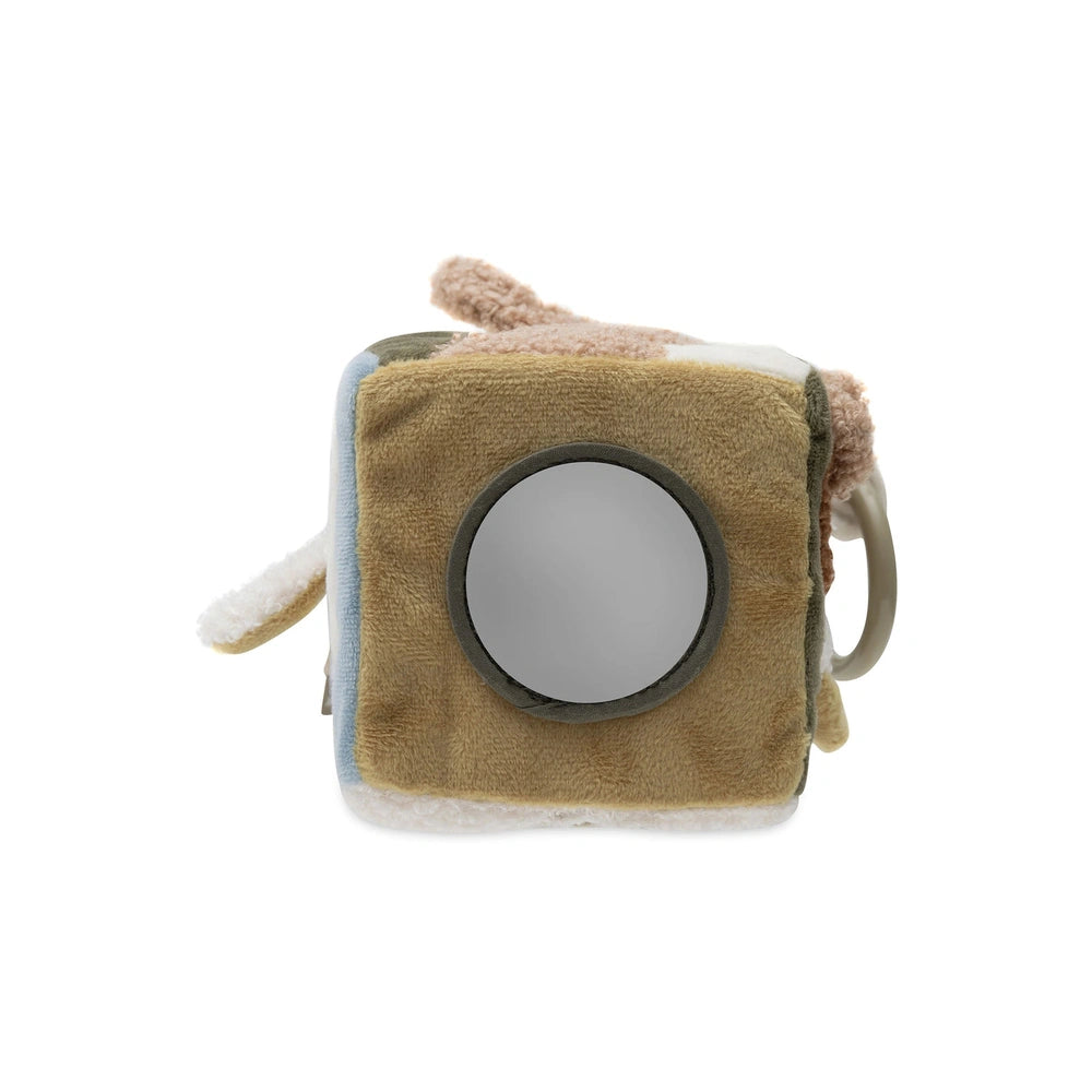 Jollein Activity Cube Tiny Park features a textured brown fabric, smooth dark brown plastic, circular opening, and handles.