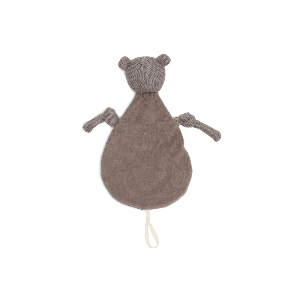 Jollein Pacifier Cloth Bear stuffed animal with round body, two arms, two legs, and a not clearly visible head and tail.
