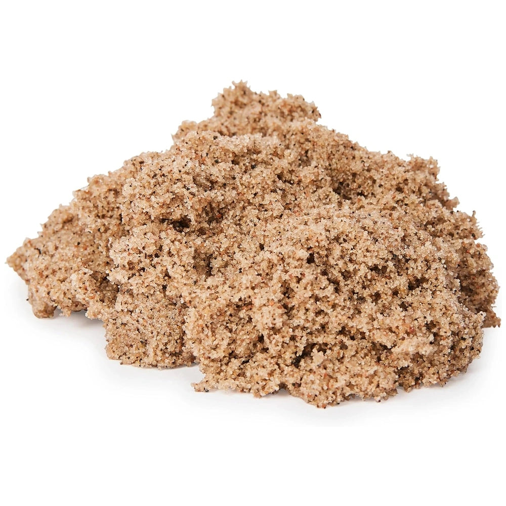 Kinetic Sand Mini Bucket features a light brown, unevenly textured granular material piled in a mound.