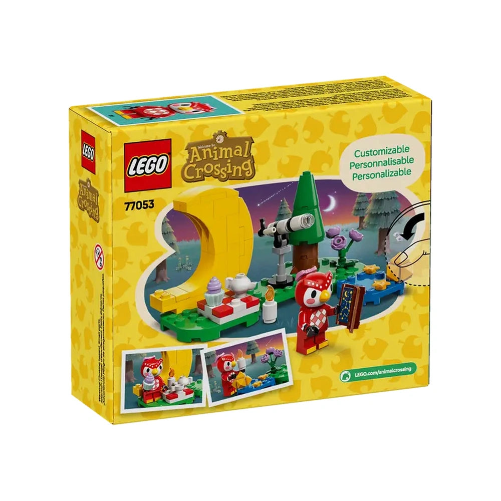 LEGO Animal Crossing Stargazing with Celeste construction set box features colorful designs and visible LEGO pieces.