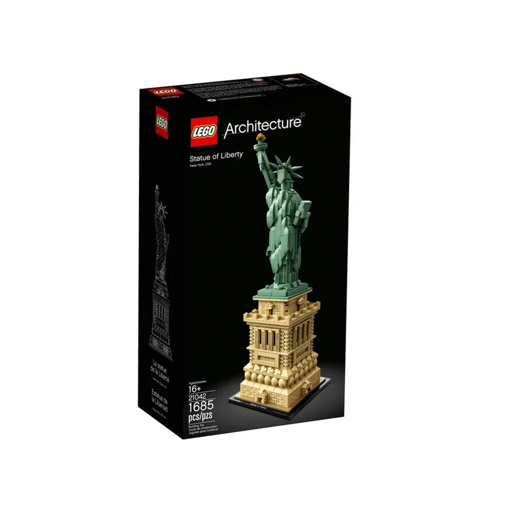 LEGO Architecture Statue of Liberty construction set in original packaging, featuring green statue and yellow torch against a