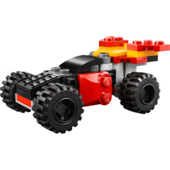 LEGO Creator Mini Convertible Monster Truck in vibrant red, black, and yellow, featuring large tires and a dynamic design, ready for imaginative play.