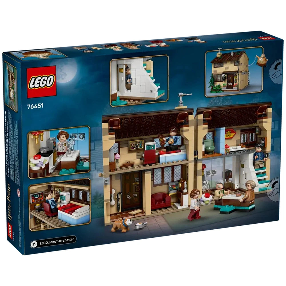 LEGO Harry Potter Aunt Marge's Visit playset showcasing a detailed model of the Dursley household, featuring multiple rooms, characters, and accessories.