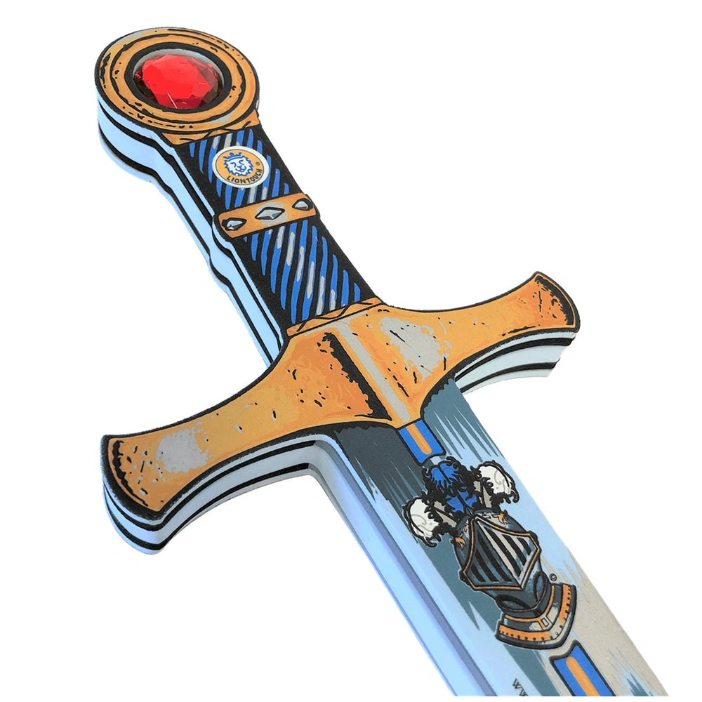 Liontouch Mystery Knight sword with a red, blue, and yellow handle, featuring a sleek blade, ideal for role playing.
