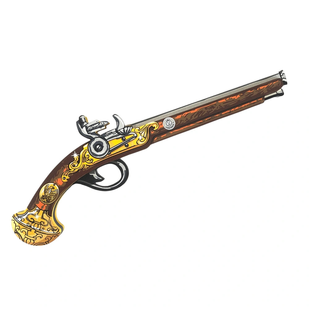 Liontouch Napoléon Pistol with a brown wooden barrel, gold metal handle, and textured black grip, ideal for role playing.