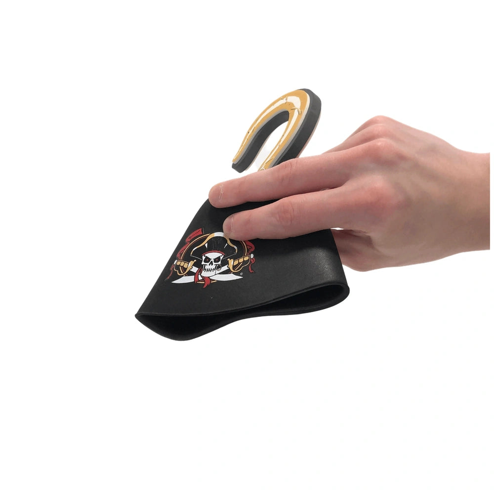 Liontouch Pirate Hook in dark leather-like material featuring a skull and crossbones motif, designed for pretend play.