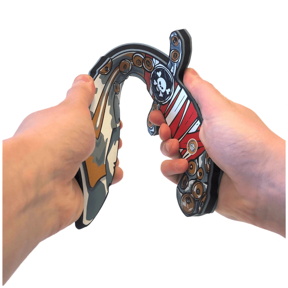 Liontouch Pirate Knife in red and white with a glossy plastic handle and matte silver metal blade, designed for pretend play.