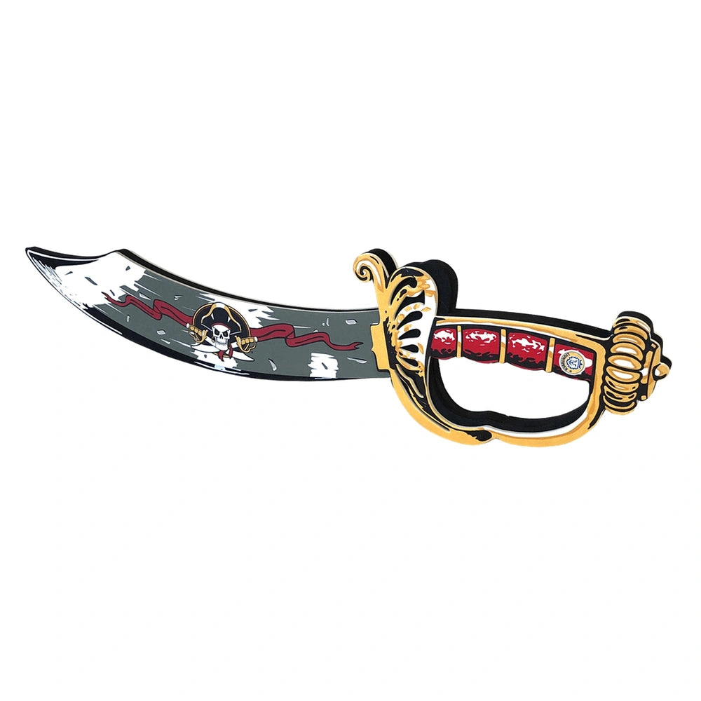 Liontouch Pirate Sabre features a black blade with red stripe, gold hilt, and red grip, perfect for role-playing adventures.