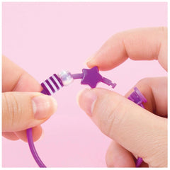 DIY Fashion Bracelet Set featuring hands holding purple star and key-shaped objects, showcasing creative arts and crafts.