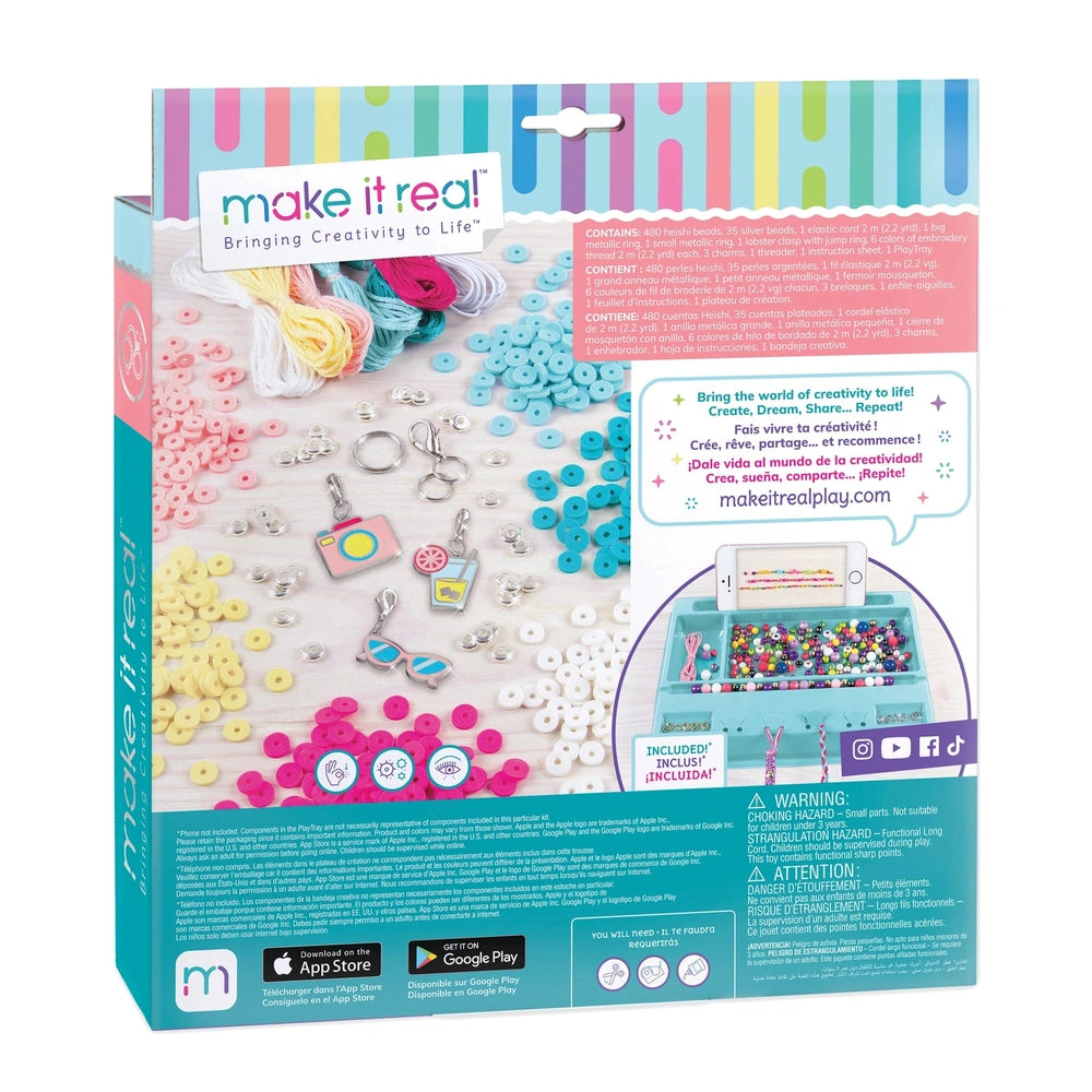 MAKE IT REAL Summer Vibes Heishi Bead Set features a glossy gradient packaging with vibrant colors and creative text elements