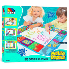 Molto Big Doodle Playmat packaging features children drawing on a glossy playmat with vibrant colors and clear plastic window