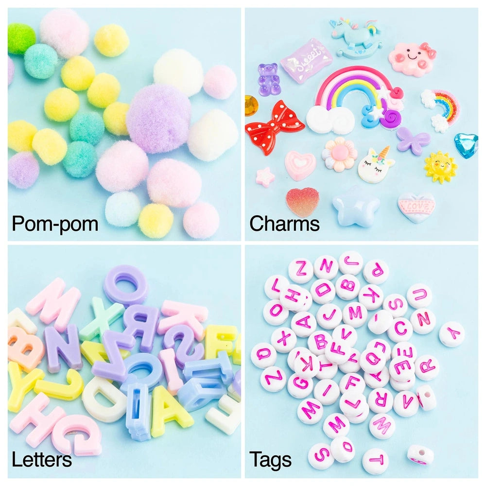 Momomi Decoden Kawaii Artist Creamy Bag featuring colorful felt balls and craft supplies on a light blue background.