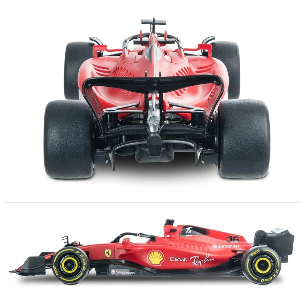 Mondo Ferrari F1 75 radio-controlled car in red with glossy body, matte black wheels, and detailed aerodynamic features.