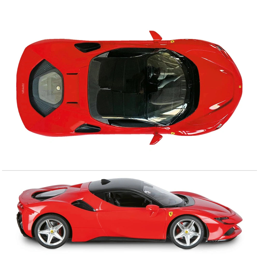Mondo Ferrari SF 90 radio-controlled car in glossy red with silver wheels, tinted windows, and black roof, showcasing detaile