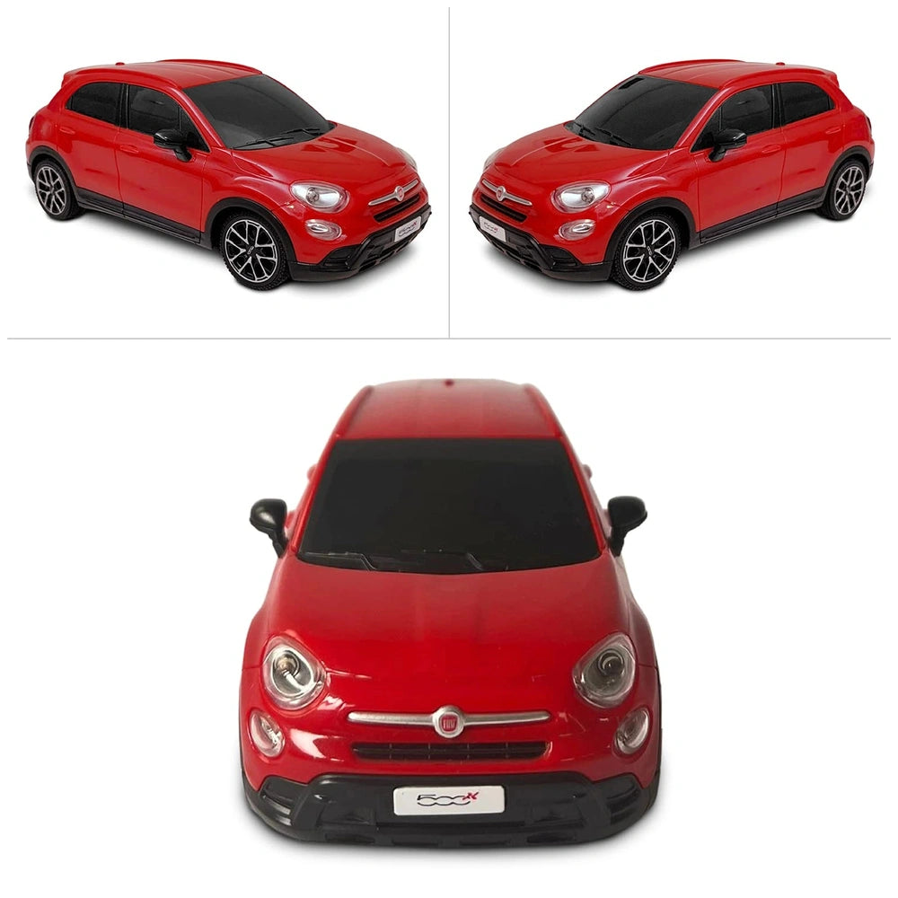 Mondo Fiat 500 X radio-controlled car features a glossy finish, tinted windows, and shiny metallic wheels in a front view lay
