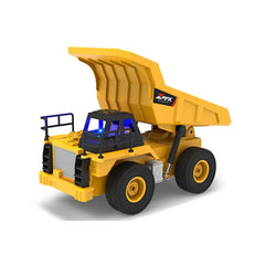Mondo Motors RC MX Constructions Dumper features a yellow matte body, reflective windows, and a large front scoop.