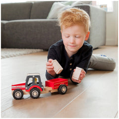 New Classic Toys - Tractor met Aanhangwagen - Hooi Stapels - Speelvoertuigen
