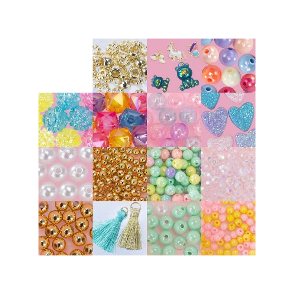 Nice - Jewel Design 600 Precious Beads featuring an array of colorful plastic beads and gold sequins on a pink background.