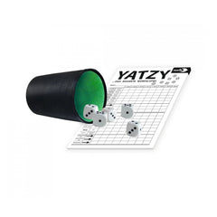 Noris 100 Dice- and Tossgames showing a black container with dice, scorecard, and YATZY game sheet.