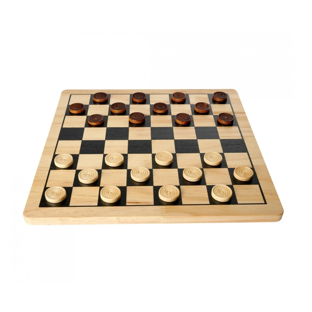 Noris Deluxe Wooden Chess & Checkers board game featuring a 6x6 grid and decorative checkers against a neutral background.