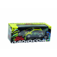 ODS - RC Radiocom Rally Raptor 1:26 packaging features a glossy black box with a transparent window showcasing a yellow and g