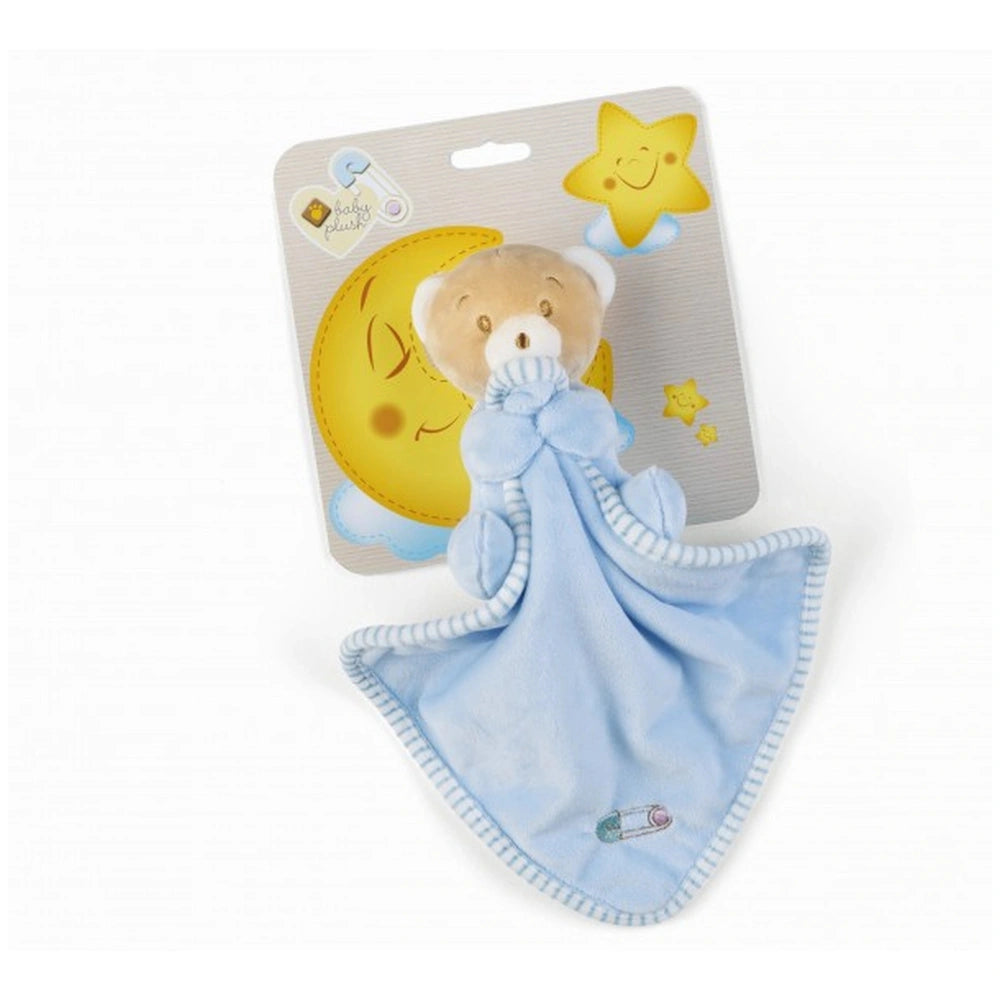 Plush & Co Baby Care Little Bear DouDou plush toy in brown, packaged with a cheerful yellow background and blue star design.