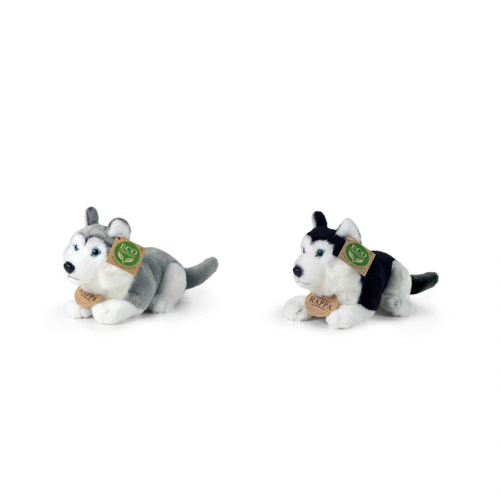Plush husky dog toys in white with black and gray accents, featuring a soft fabric design and simplistic facial features.