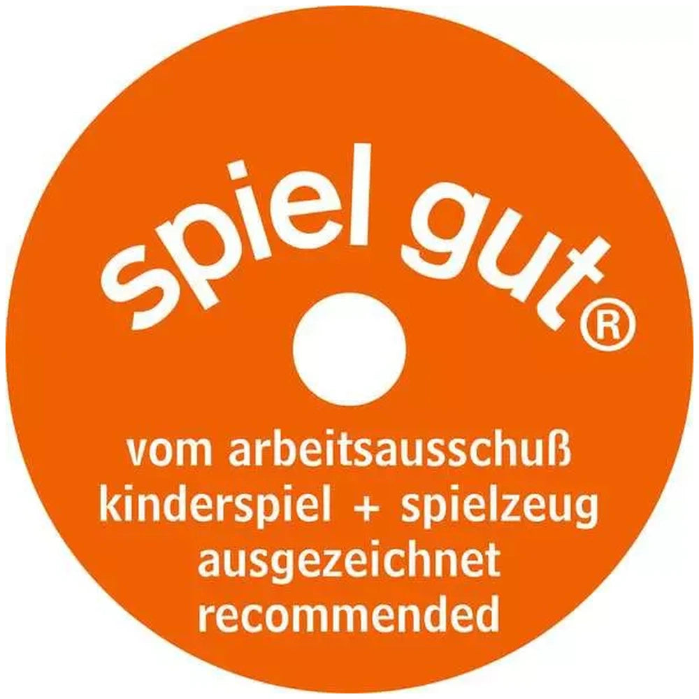 Ravensburger - 1X1 Drachen board game label features a bright orange background with "spiel gut" text in a circular white des