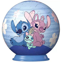 3D puzzle globe featuring colorful animated characters inside a transparent surface with a blue base.