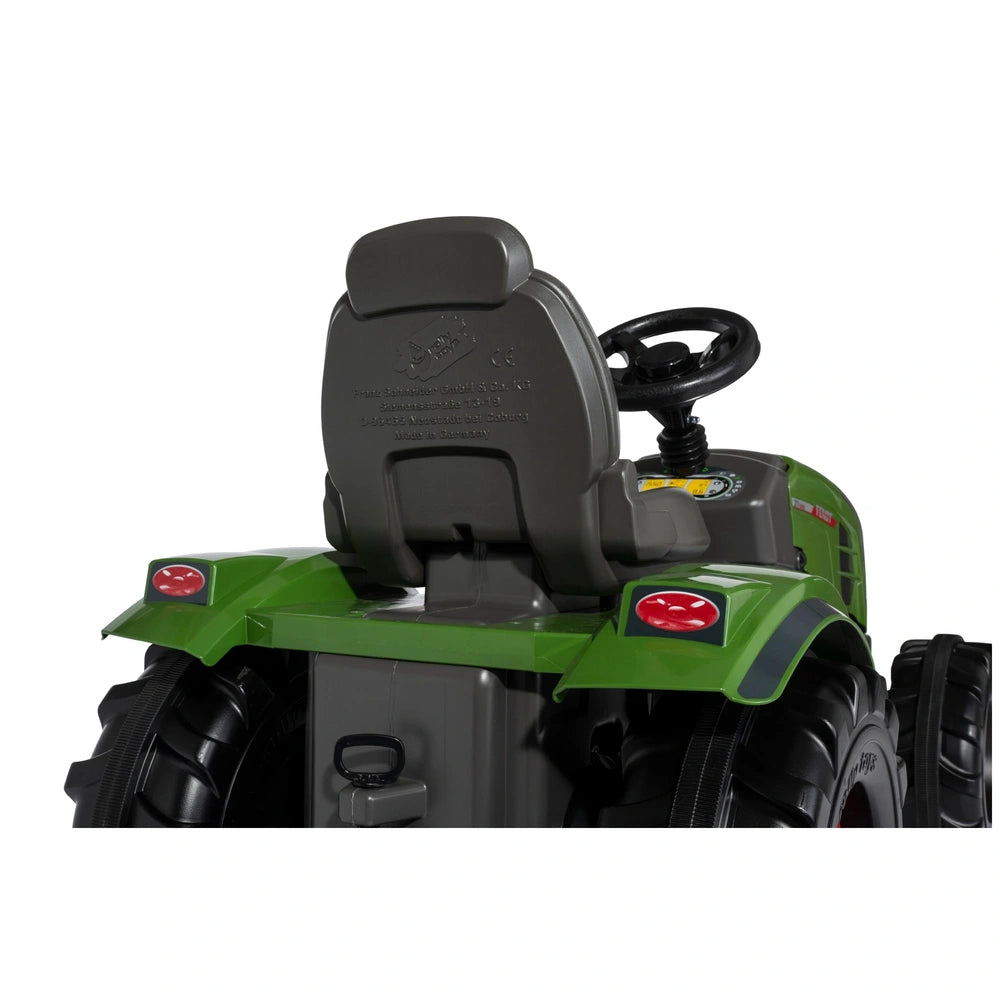 Rollyfarmtrac Fendt 211 Vario pedal tractor features a green and black design with textured tires and a prominent red button.