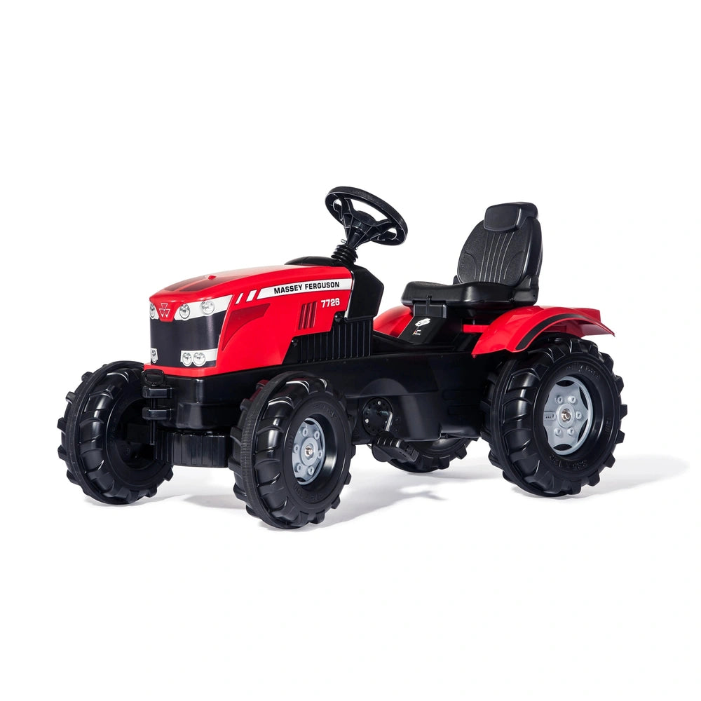 Rollyfarmtrac Mf Tractor Riding Toy features a red and black ATV with large textured wheels and a seat for one rider.