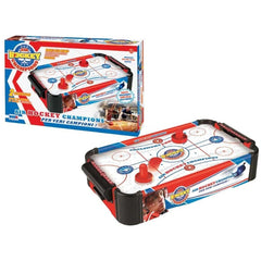 RS Toys Air Hockey Champions packaging features a colorful design with a transparent window showcasing the game inside.