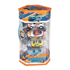 RS Toys Thunder Cars Play Vehicles Set showcases five colorful toy cars in a clear display box with a blue background.