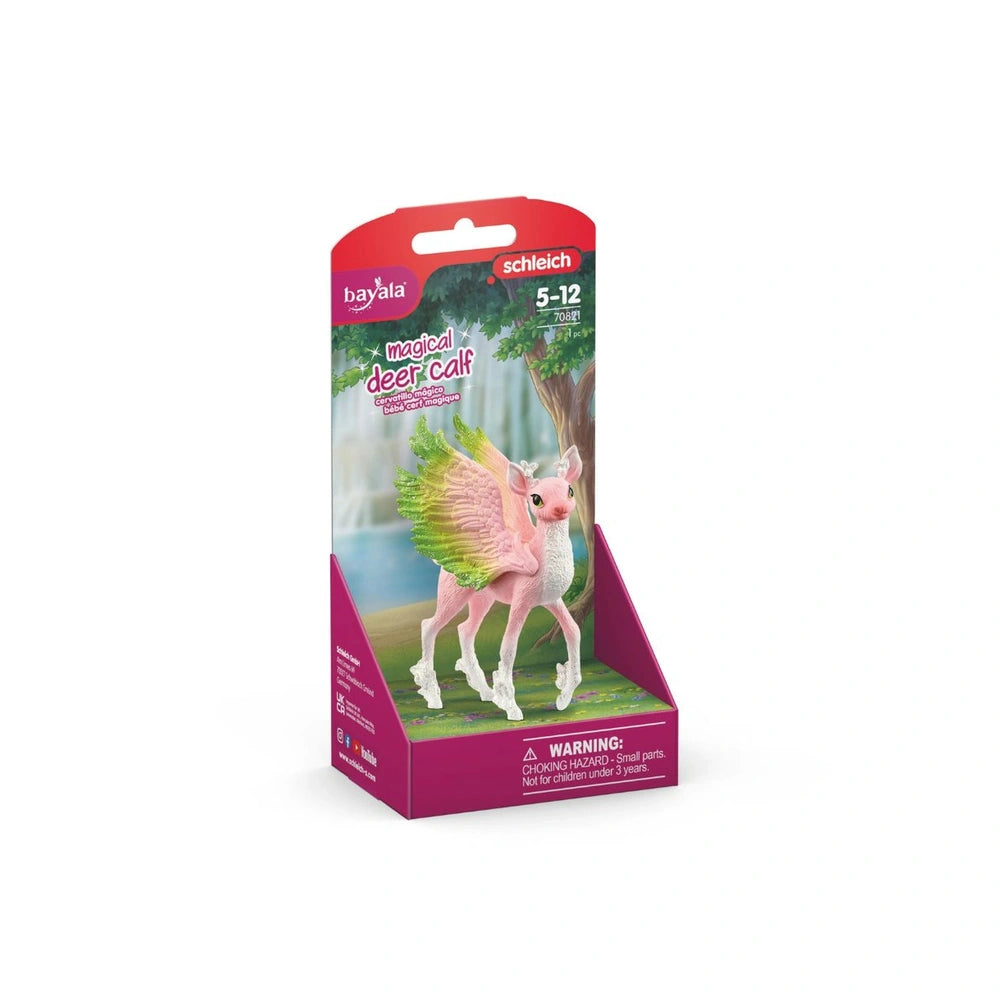 Magical Fawn toy in pink and white with wings displayed in a glossy pink packaging featuring brand and product name.