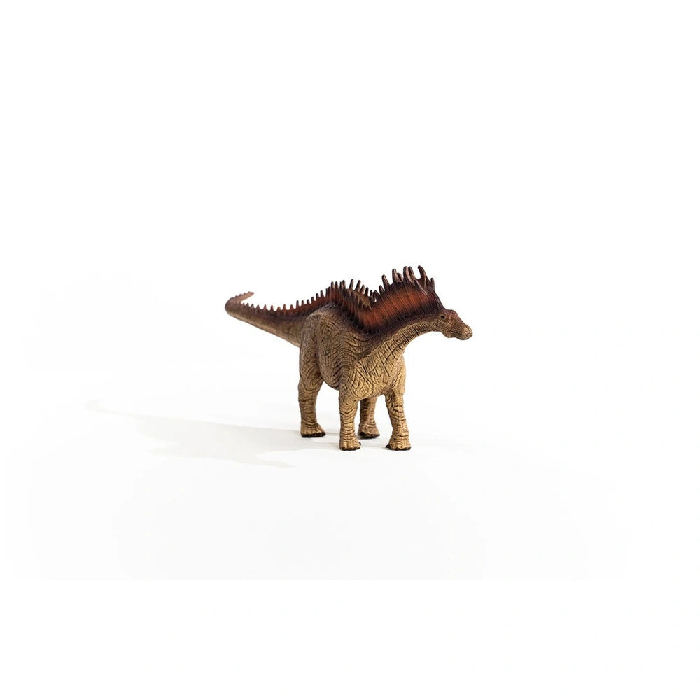 Amargasaurus dinosaur figurine in brown and red, featuring textured skin and standing upright on all fours against a light ba