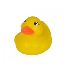 Simba ABC Bathing Ducks bath toy, bright yellow rubber duck floating on a white surface, featuring a smiling expression.