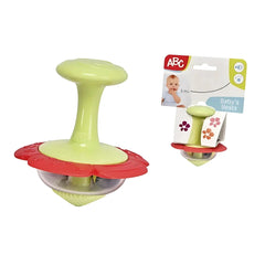 Simba ABC Flower Rattle in green and red with a yellow top, designed for teething and play, shown with its packaging.