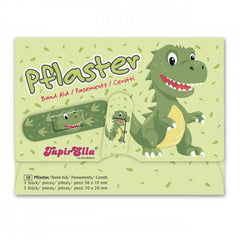 TapirElla Dinosaurs Patches retail packaging features a cartoon dinosaur, matte and glossy finishes, with a pale green backgr