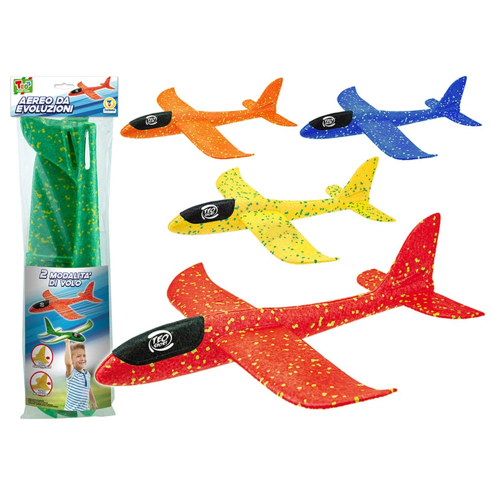 Teorema large foam glider aeroplane models in vibrant colors with glossy, glittery finishes displayed against a white backgro