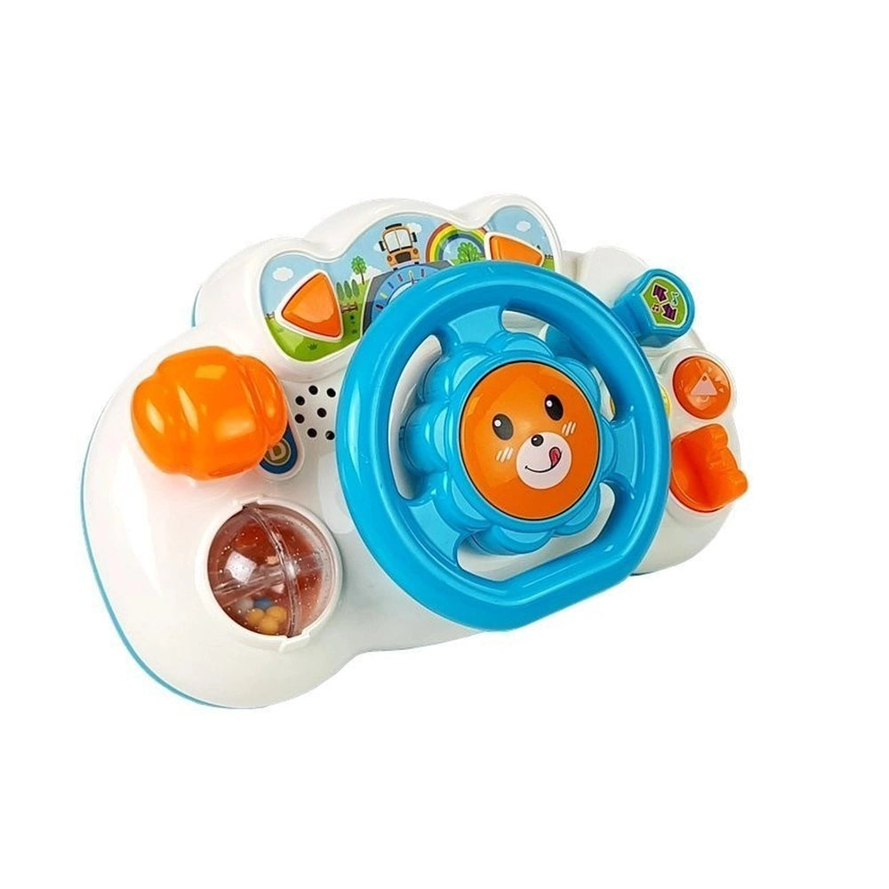 Broom Broom Interactive Driving Wheel is a colorful toy car with a smiling steering wheel, designed for engaging baby play.