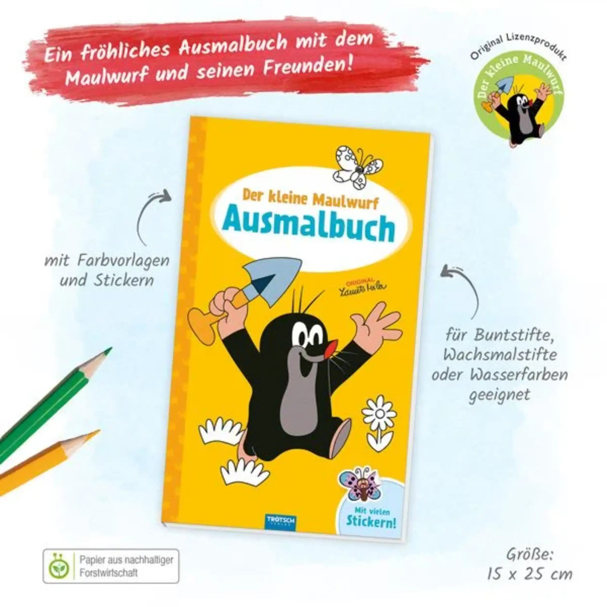 TROTSCH - Het Kleine Muisje Kleurboek met Stickers Knutselen - Duitse Editie