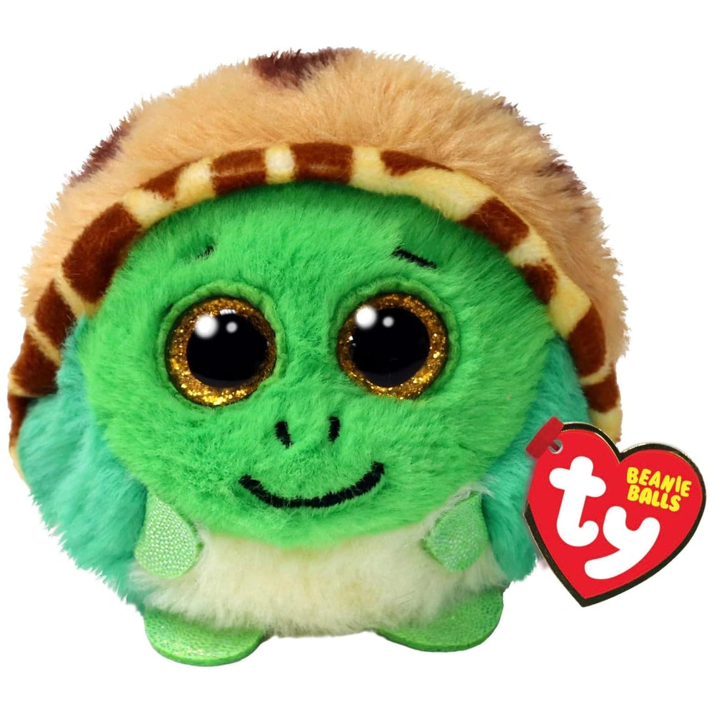 TY - Beanie Bellies Puffies Cruiser Green Turtle plush toy, 7 cm, smiling, with large eyes and textured fuzzy shell design.